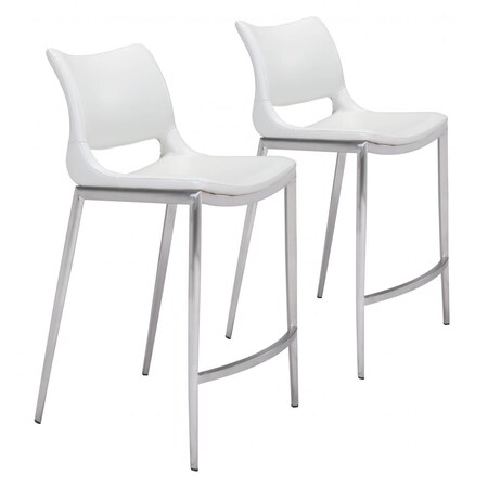 Homeroots White Faux Leather & Silver Mod Ergo Counter Chairs, 2PK 396487